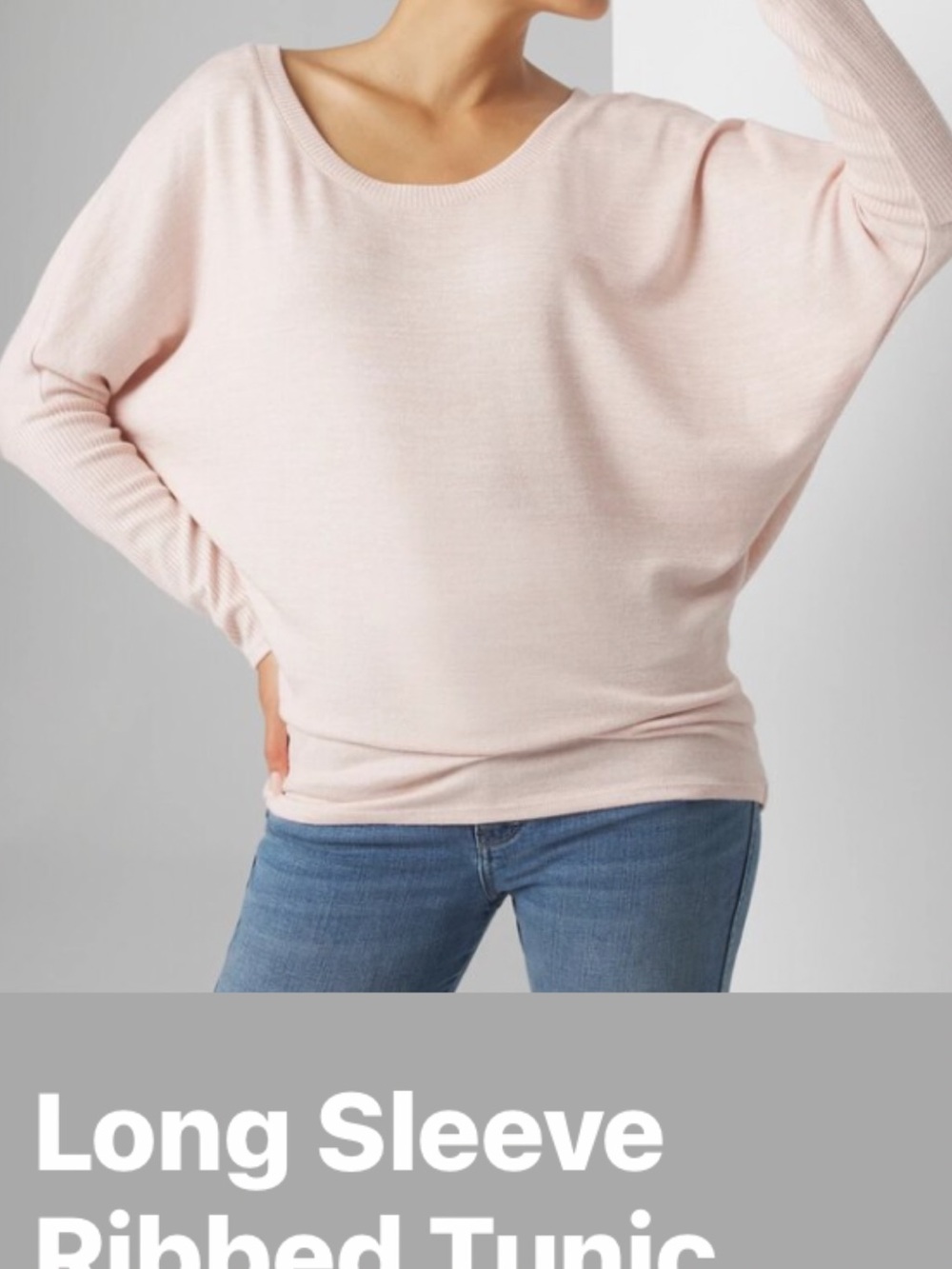 White House Black Market Pale Rose Ribbed Sleeve Tunic Sweater